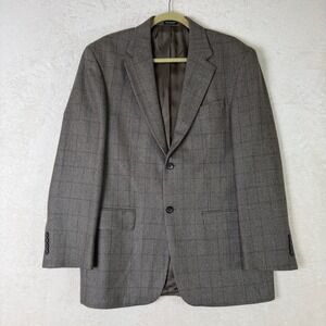 Vintage Oscar de la‎ Renta Mens Brown Plaid Two Button Blazer Sport Coat Luxur